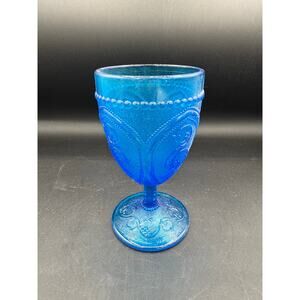 Vintage Blue Ornate Depression Glass Goblet
